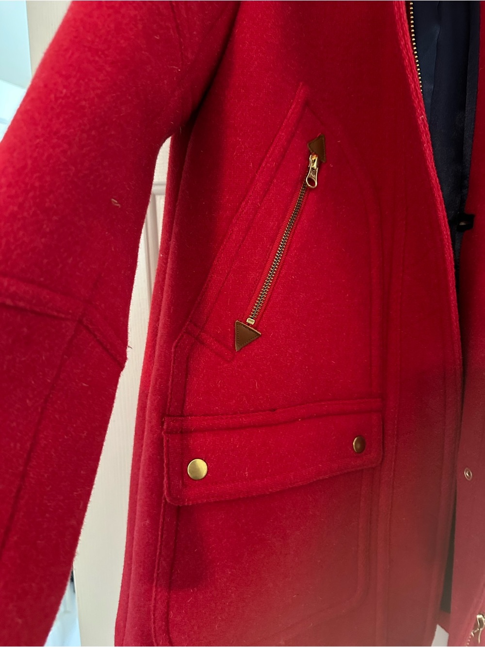 J. Crew Red Wool Peacoat with Faux-Fur Trimmed Hood Chateau Parka - Picture 3 of 4